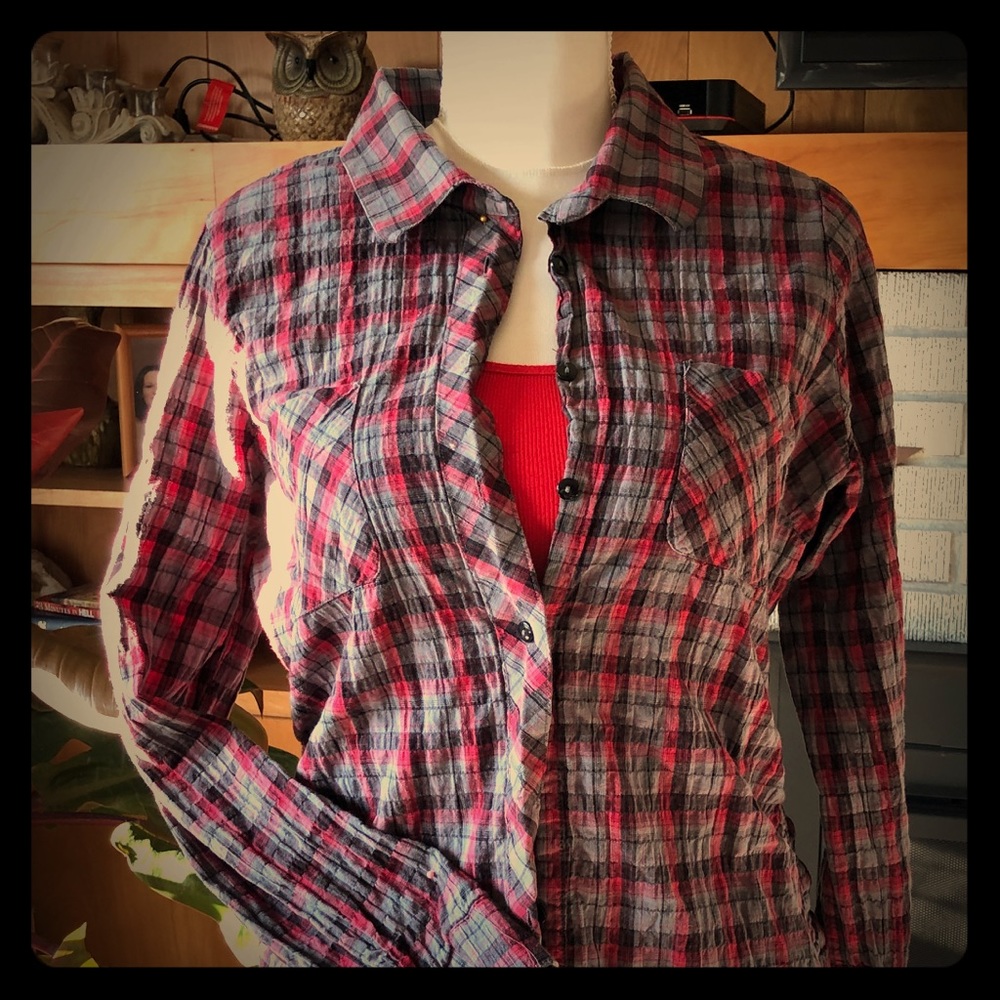 Decree Fitted Plaid Shirt Lg